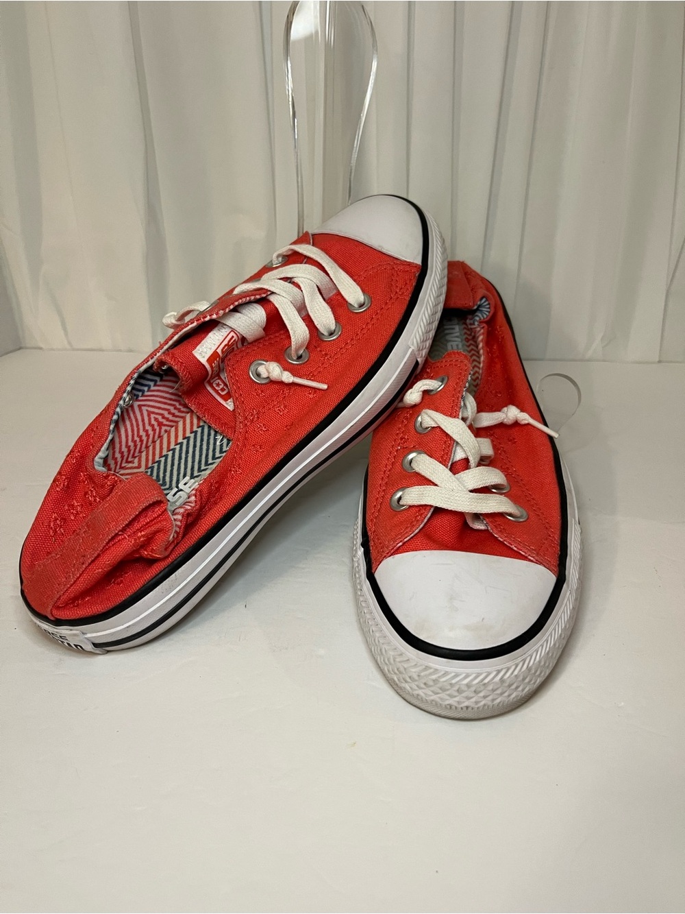 Coral/Red Converse Low-Top Embroidered Sneakers with White Toe